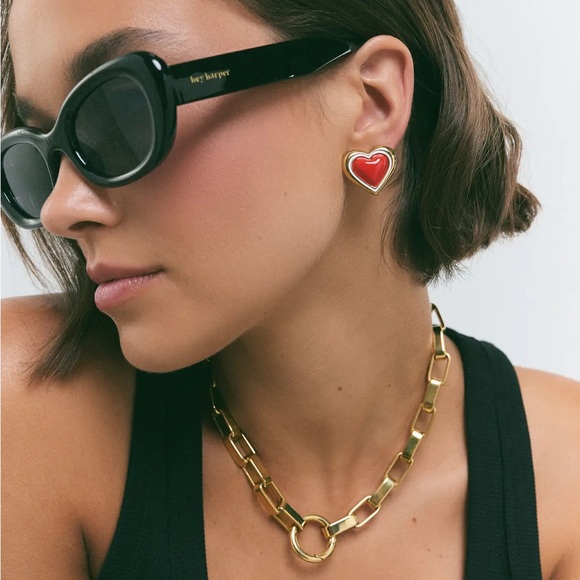 NIB Hey Harper Sweetheart Stud Gold and Red Heart Earrings - Picture 3 of 7